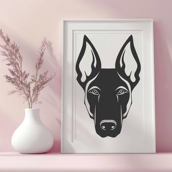 A vector illustration of a Doberman Pinscher's head, suitable for digital and commercial use.