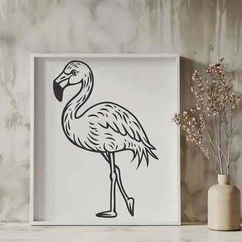 A stylized illustration of a standing flamingo, showcasing its distinctive pink plumage and long neck.