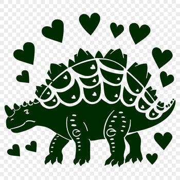 A prehistoric ankylosaurus dinosaur with love hearts drawn on its body.