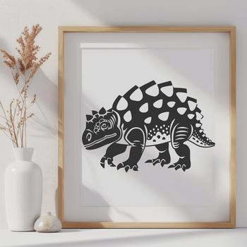 A detailed illustration of a full-body Ankylosaurus dinosaur in prehistoric style.