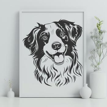 Illustration of a head-on portrait of an Australian Shepherd dog breed.