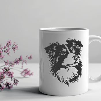 Portrait of an Australian Shepherd dog breed with a defined head and expression.