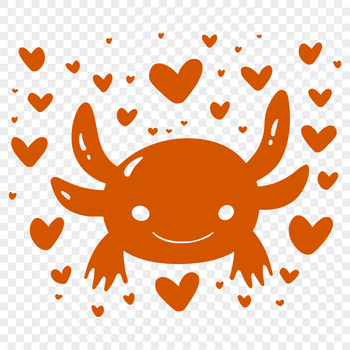 Axolotl head illustration with decorative love hearts