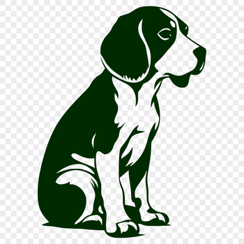 A full-body illustration of a Beagle sitting in front view.