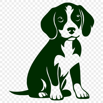 A full-body illustration of a sitting Beagle dog in a simple design.