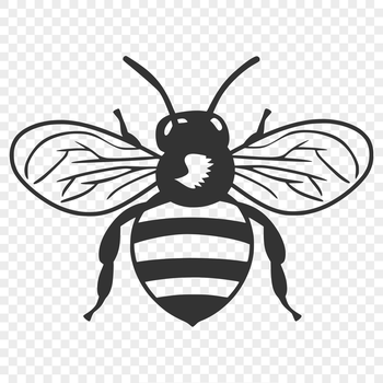 A detailed illustration of a bee in full-body view, suitable for gardening themes.