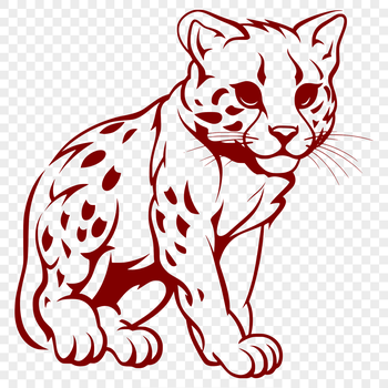 A detailed illustration of a standing ocelot, a medium-sized wild cat native to the Americas.