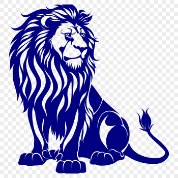 A detailed illustration of a lion sitting on its haunches.