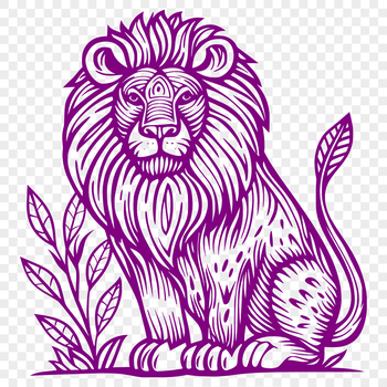 A sitting lion with intricate details, depicted in vector art style.