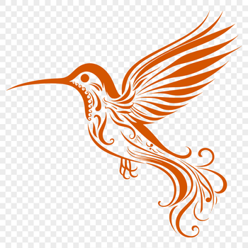 A detailed illustration of a hummingbird in mid-flight, showcasing its full body and intricate plumage.