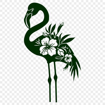 A colorful illustration of a flamingo bird in full-body pose, featuring ornate details and a floral pattern.