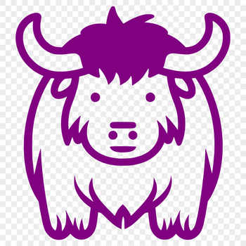 A simple line drawing of a standing buffalo with cute facial features.
