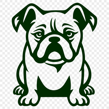 A simple line drawing of a full-body bulldog sitting upright.