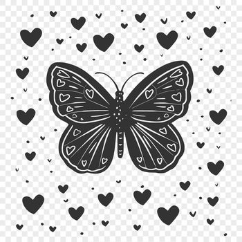 A colorful butterfly with love hearts on its wings, depicted in vector form.