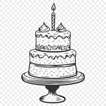 Illustrated birthday cake design in vector format, ideal for cutting machine stencils or laser cutter projects.
