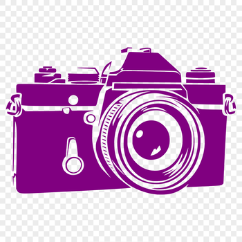 A digital camera with lens and body, suitable for vector graphics and design.
