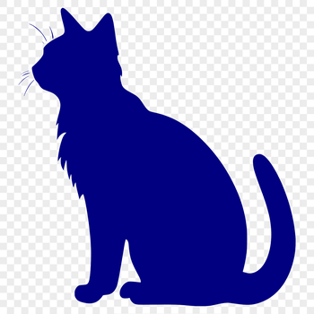 A simple outline illustration of a cat in a sitting position.