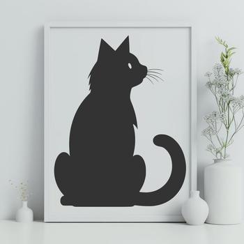 A cartoon-style illustration of a cat sitting in a full-body pose.