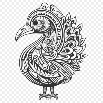 A detailed illustration of a turkey in full body pose with ornate design elements.