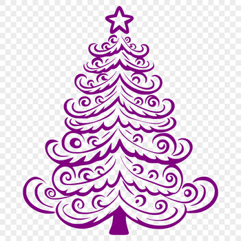 A digital illustration of a stylized Christmas tree with ornaments and lights.