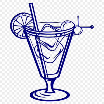 A glass containing a colorful cocktail with garnishes, suitable for vector art and design projects.