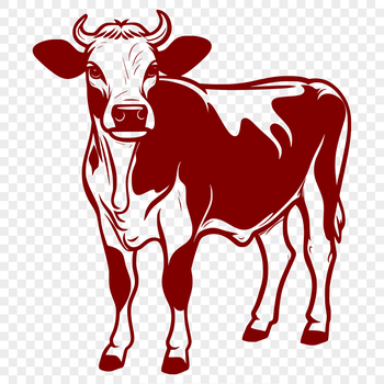 A full-body illustration of a cow in a farm setting.