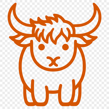 A simple line drawing of a cow, featuring its full body in a farm animal pose.