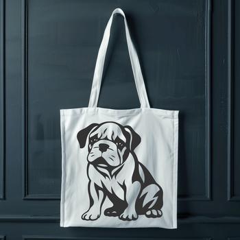 An SVG vector art design featuring a relaxed bulldog in a seated position.