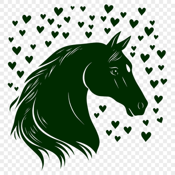 A detailed illustration of a horse with heart decorations.