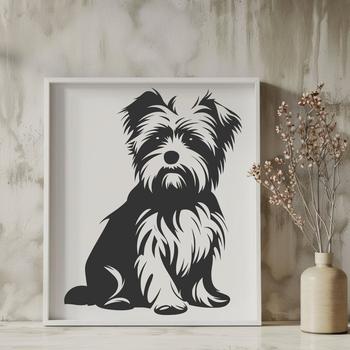 An SVG vector art design featuring a sitting Morkie dog from head to paw.