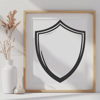 A stylized shield design with geometric patterns and shapes, created as a vector graphic.