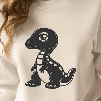 A colorful illustration of a baby dinosaur in profile, showcasing its prehistoric features.