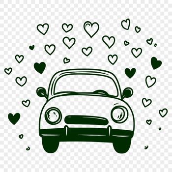 A car design with heart elements integrated into the vehicle's body.