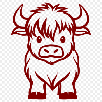 A vector graphic of a Highland cow, a popular breed of farm animal known for its distinctive coat patterns.
