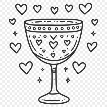 A heart-patterned cup with love hearts etched onto its surface.
