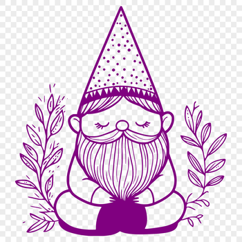 A sitting knome with a full body, depicted in a mythical creature style with floral elements.