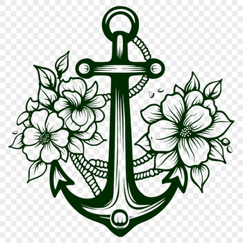 Anchor with ornate floral details in a nautical theme.
