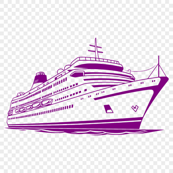 A stylized illustration of a cruise ship at sea.