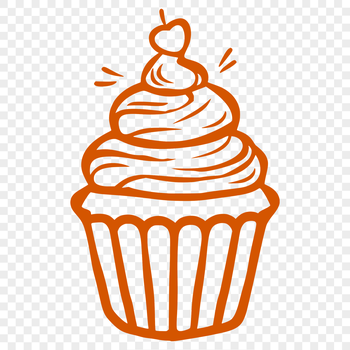 A stylized illustration of a cupcake made from vector lines and shapes.