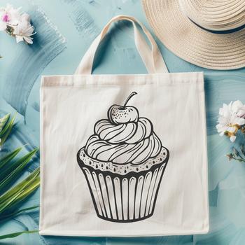 SVG vector art design featuring a decorated cupcake on a transparent background.