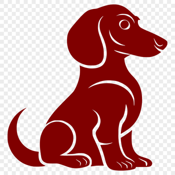 A simple line drawing of a sitting dachshund dog from the front.