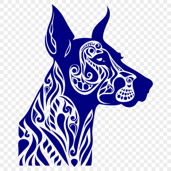A detailed illustration of a Doberman Pinscher's head, suitable for vector art and cutting machine designs.