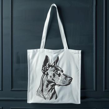 A detailed illustration of a Doberman Pinscher's head, created as vector art for various uses.