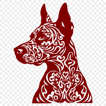 A high-resolution vector illustration of a Doberman Pinscher's head with detailed facial features.