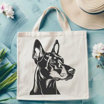 An SVG graphic of a Doberman Pinscher breed dog's portrait, ideal for use in clip art and vector art designs.