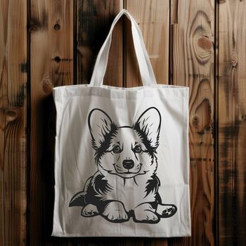 A full-body illustration of a Welsh Corgi breed dog in a relaxed position.