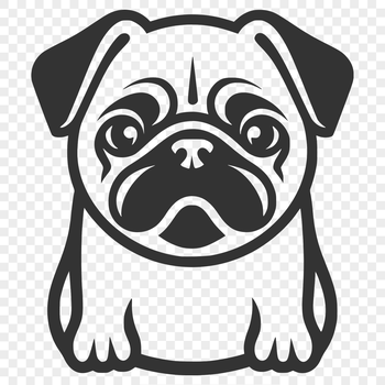 A simple line drawing of a pug in a sitting position, suitable for various digital applications.