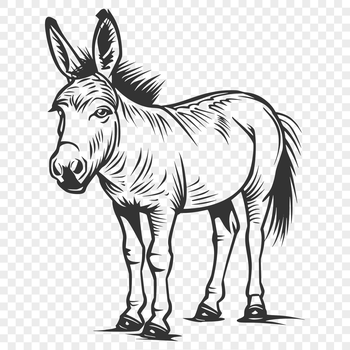 A digital illustration of a donkey standing upright in full body view.