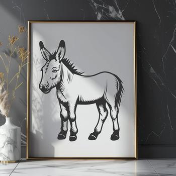 A digital illustration of a standing donkey, suitable for cutting machines and vector design.