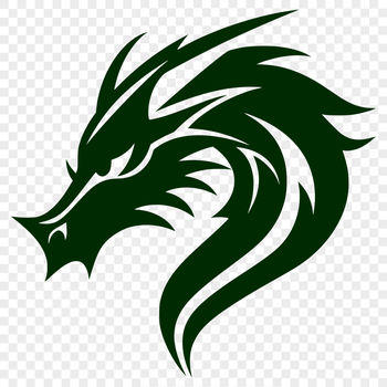 A detailed illustration of a mythical creature's head, depicted as a dragon.